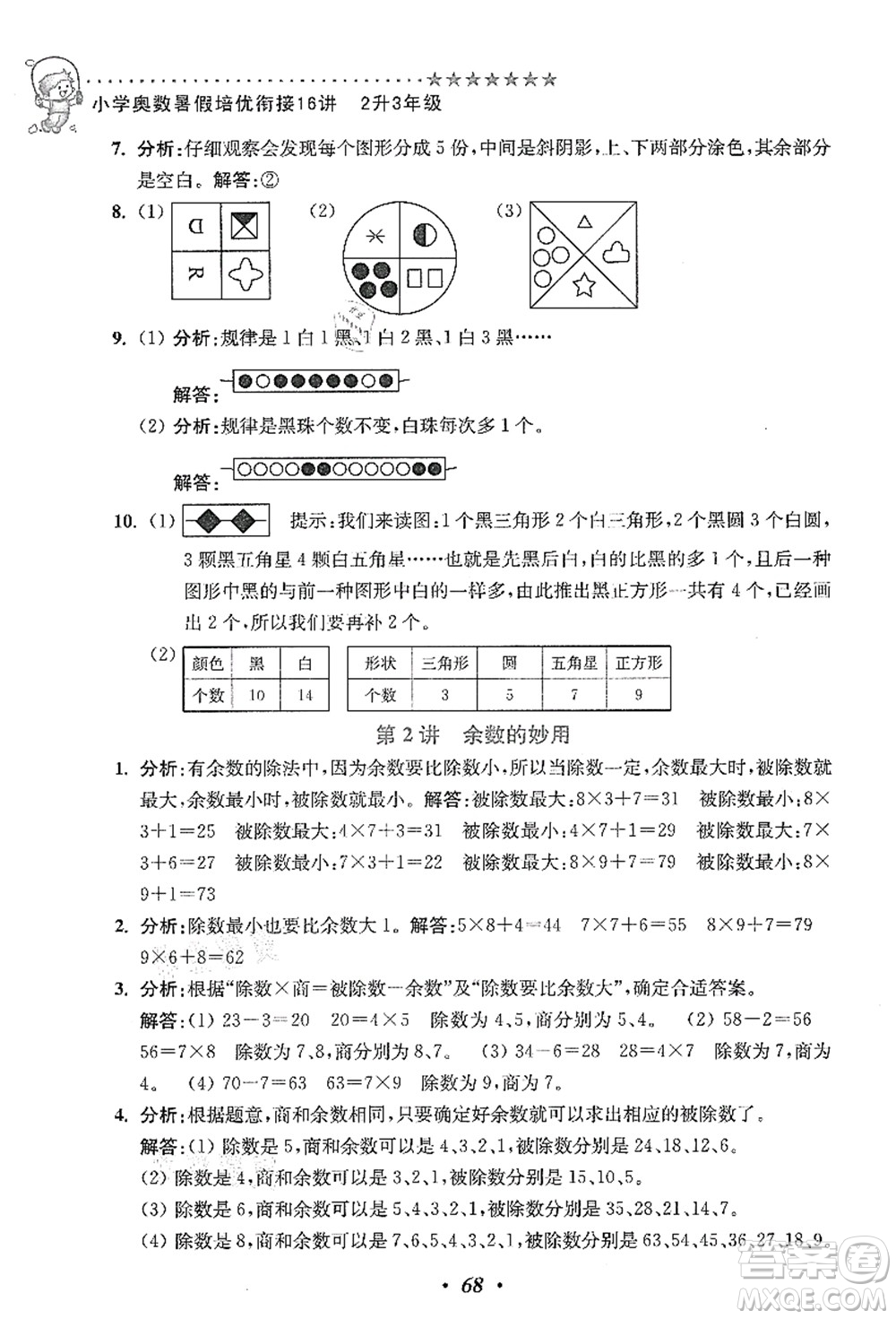 江蘇鳳凰美術(shù)出版社2021暑假培優(yōu)銜接16講二升三年級(jí)數(shù)學(xué)答案