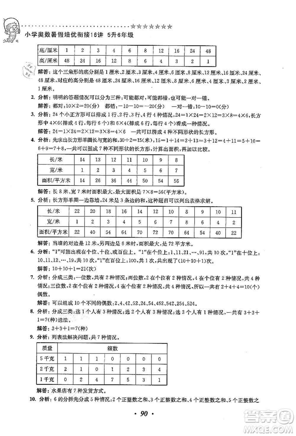 江蘇鳳凰美術(shù)出版社2021暑假培優(yōu)銜接16講五升六年級(jí)數(shù)學(xué)答案