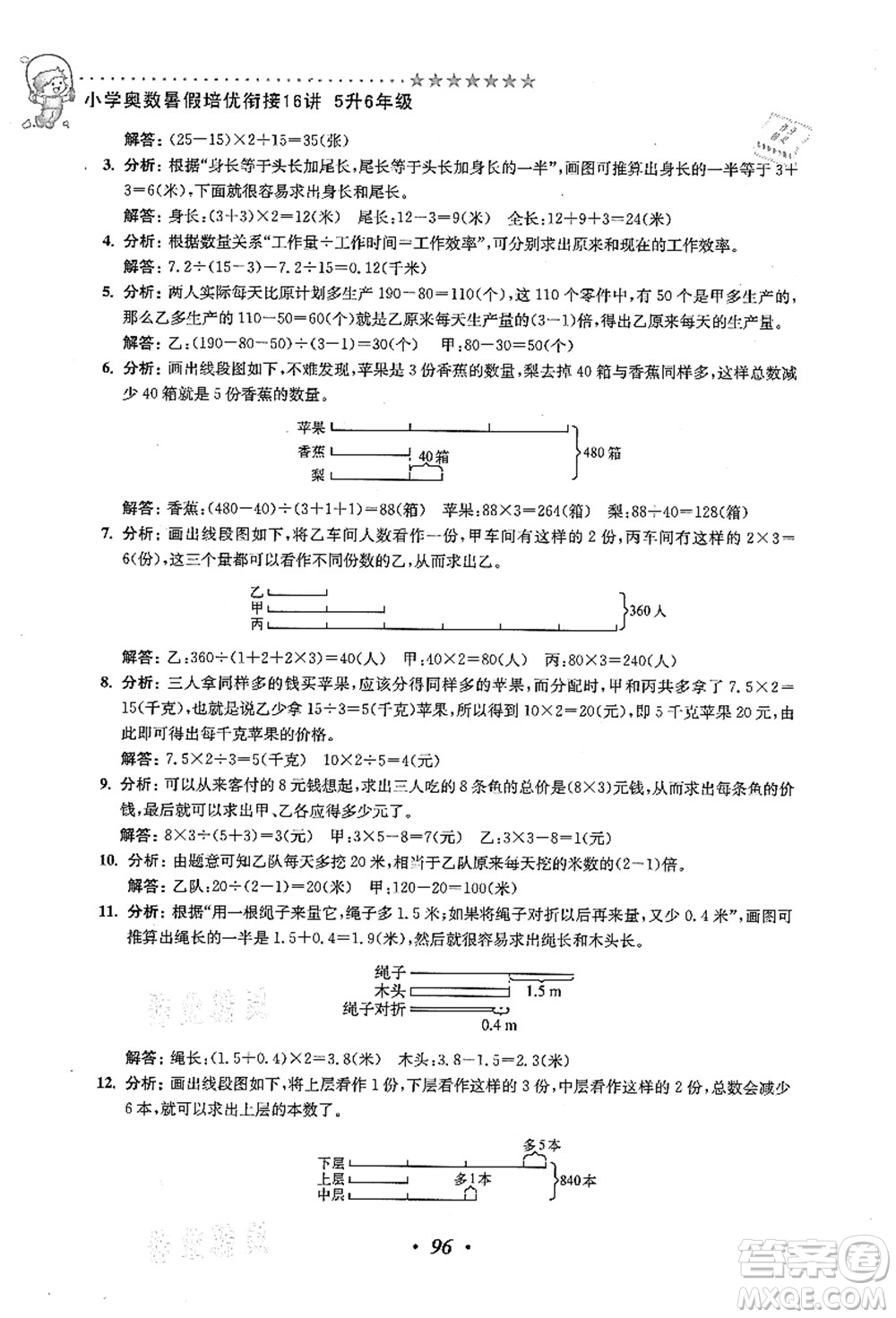 江蘇鳳凰美術(shù)出版社2021暑假培優(yōu)銜接16講五升六年級(jí)數(shù)學(xué)答案