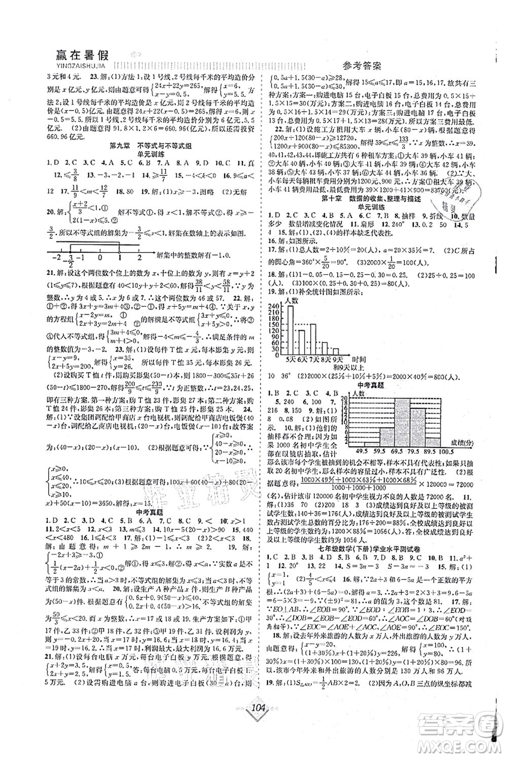 合肥工業(yè)大學出版社2021贏在暑假搶分計劃七年級數(shù)學RJ人教版答案