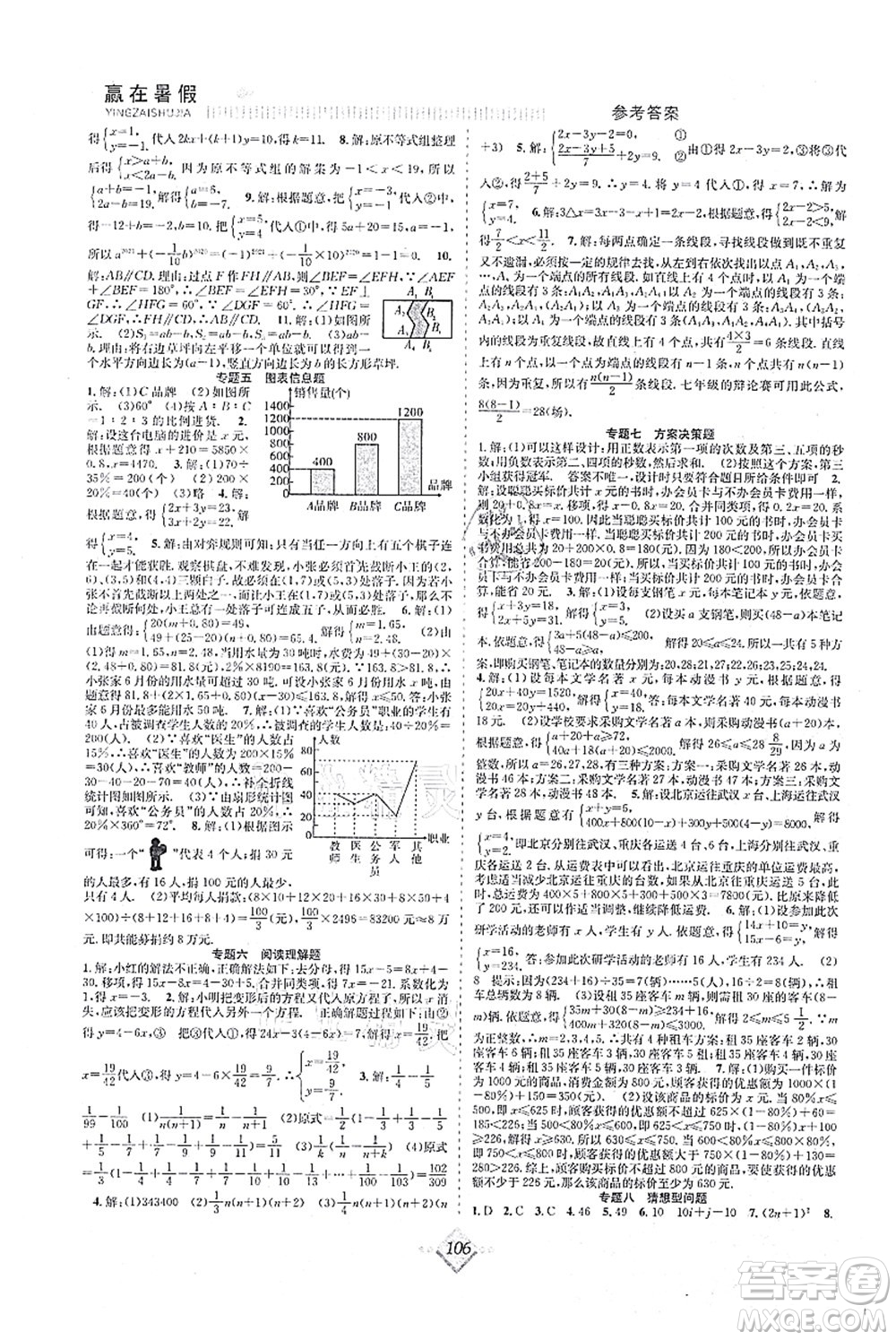 合肥工業(yè)大學出版社2021贏在暑假搶分計劃七年級數(shù)學RJ人教版答案