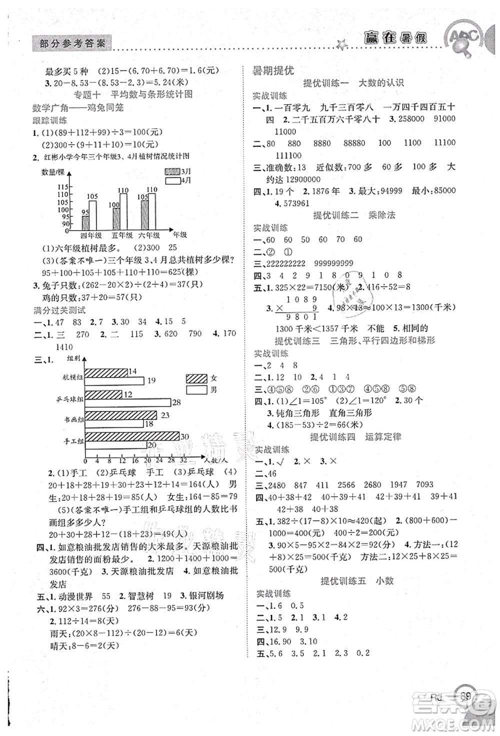 合肥工業(yè)大學(xué)出版社2021贏在暑假銜接教材四年級(jí)數(shù)學(xué)人教版答案