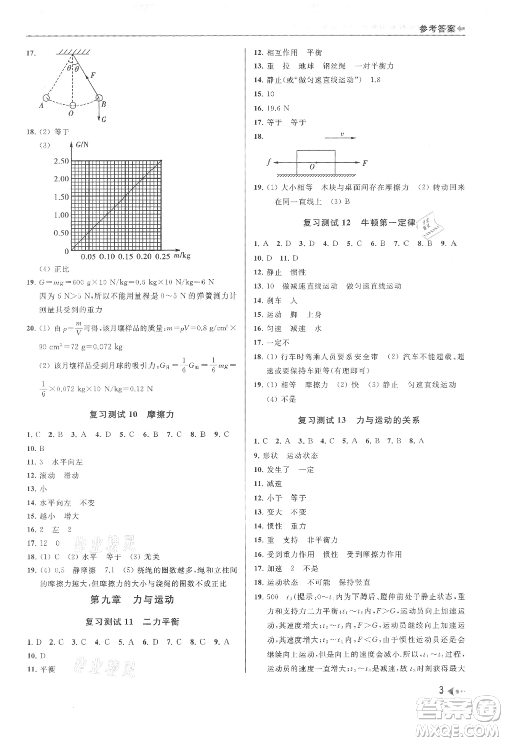 南京出版社2021暑期銜接培優(yōu)集訓(xùn)八年級(jí)物理蘇科版參考答案