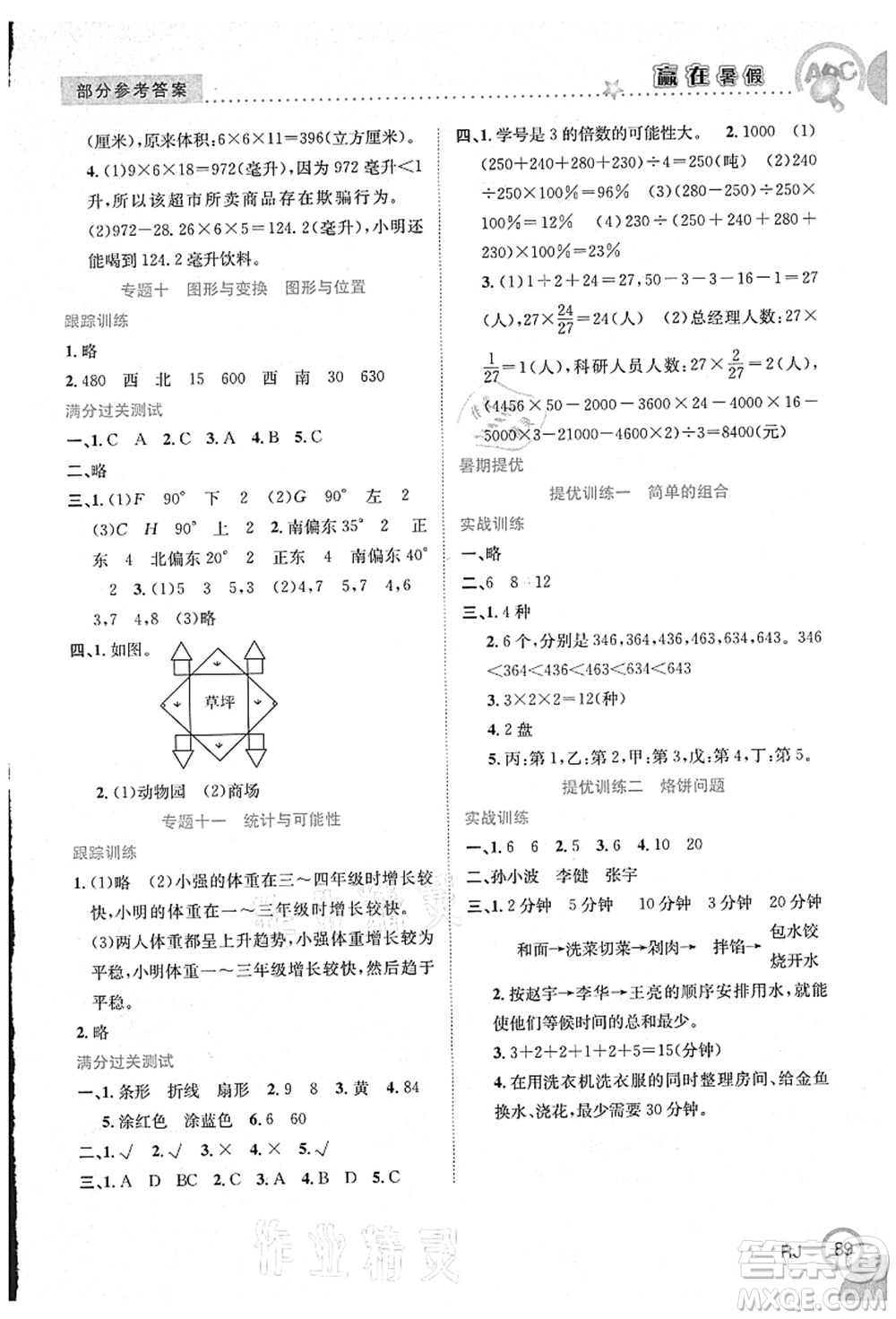 合肥工業(yè)大學出版社2021贏在暑假銜接教材六年級數(shù)學人教版答案