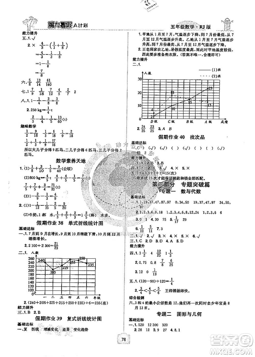 江西美術(shù)出版社2021魔力暑假A計(jì)劃五年級(jí)數(shù)學(xué)RJ人教版答案