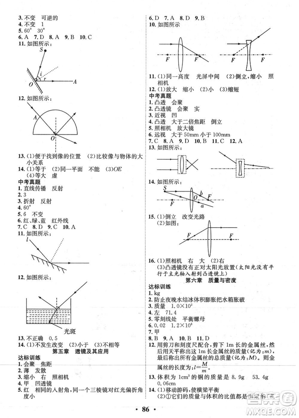 合肥工業(yè)大學(xué)出版社2021暑假零距離期末+暑假+銜接八年級(jí)物理答案