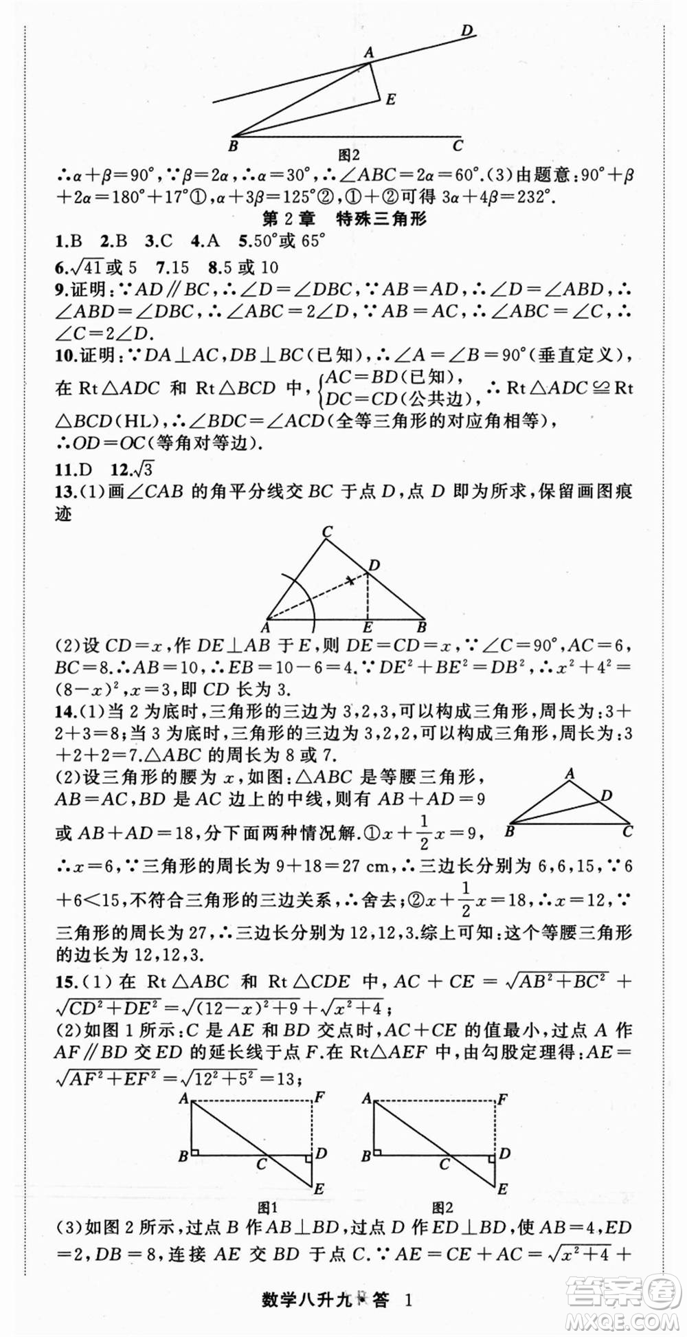 浙江工商大學(xué)出版社2021暑假銜接培優(yōu)教材八升九數(shù)學(xué)浙教版參考答案