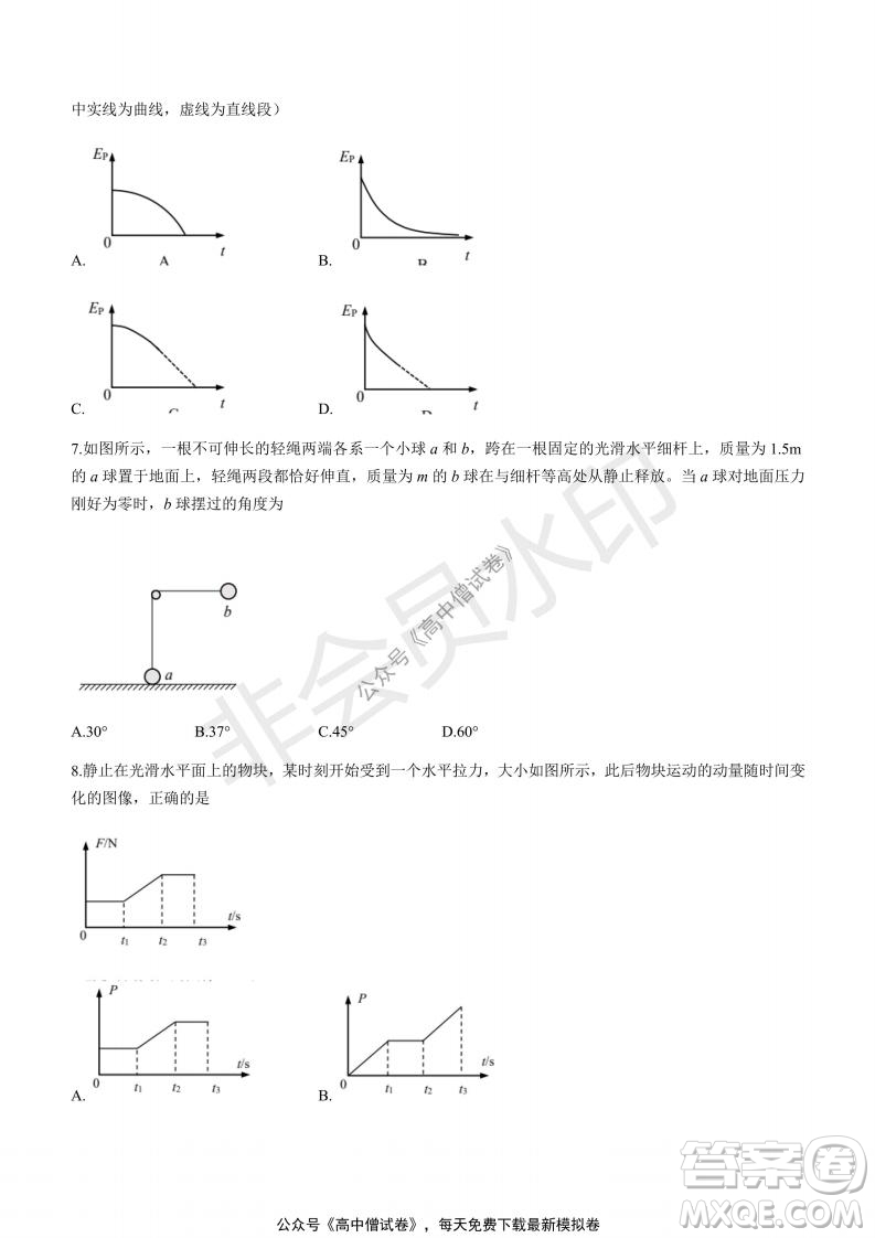 清華學術標準THUSSAT2021年7月診斷性測試物理試卷答案