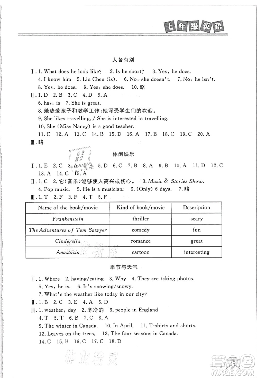 河北美術(shù)出版社2021暑假直通車七年級英語答案