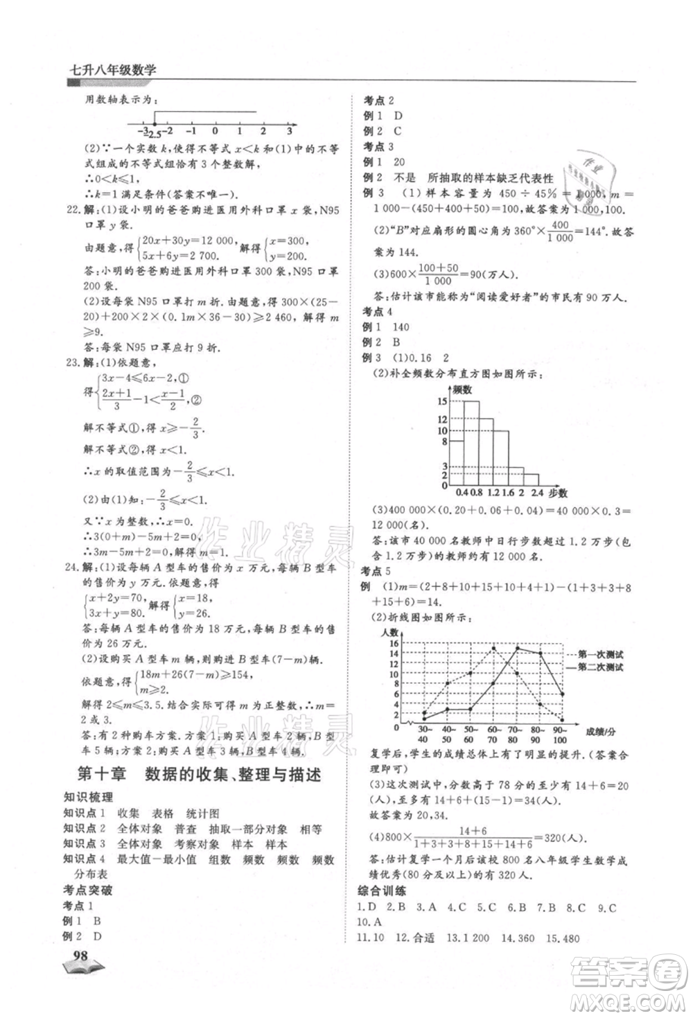 天津科學(xué)技術(shù)出版社2021暑假銜接超車(chē)道七升八數(shù)學(xué)參考答案