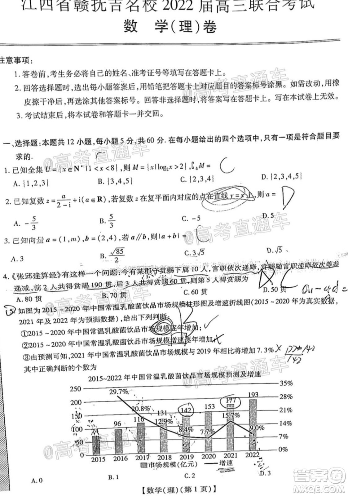 江西贛撫吉名校2022屆高三聯(lián)合考試?yán)砜茢?shù)學(xué)卷答案