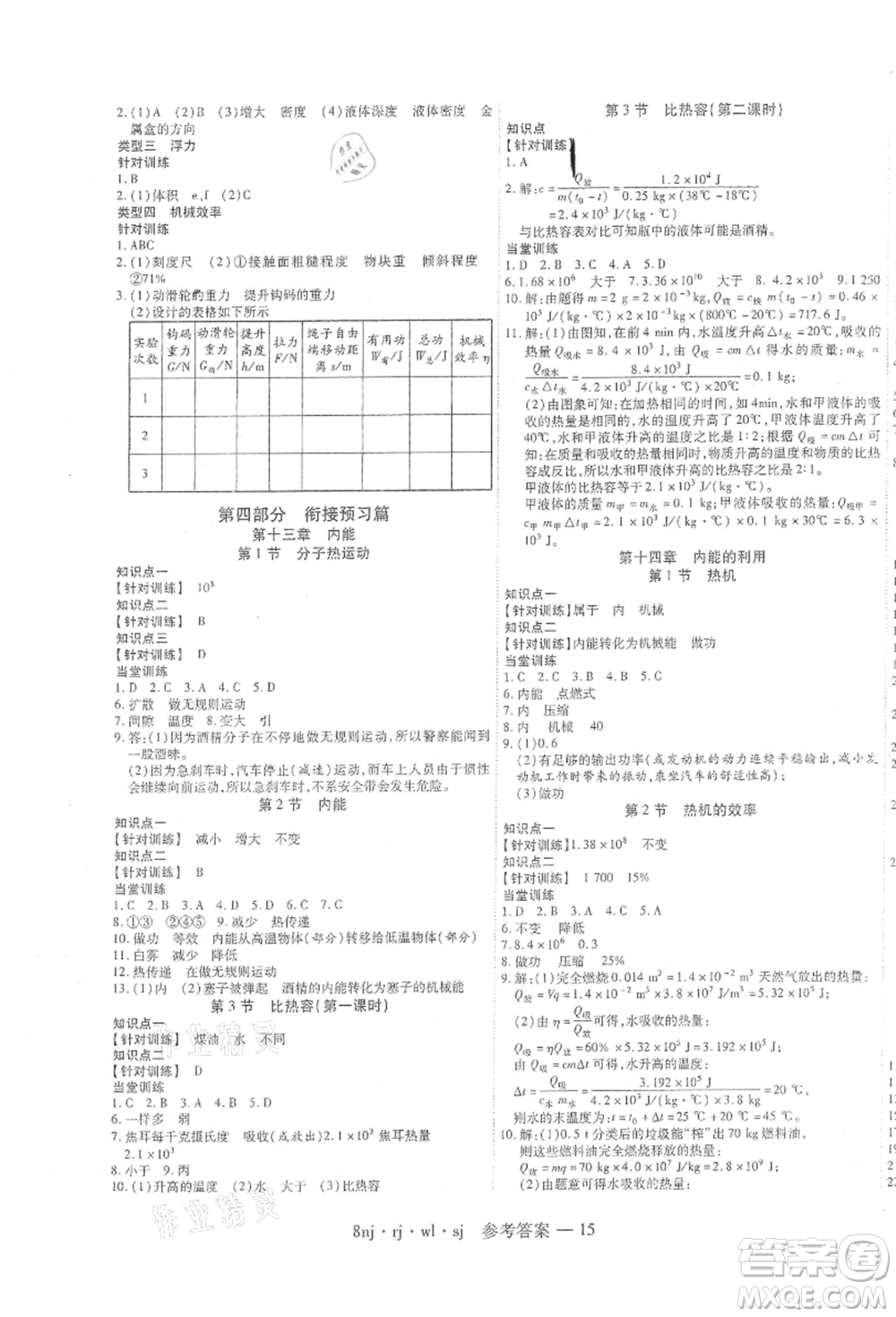 湖南科學技術(shù)出版社2021U計劃八年級物理人教版參考答案