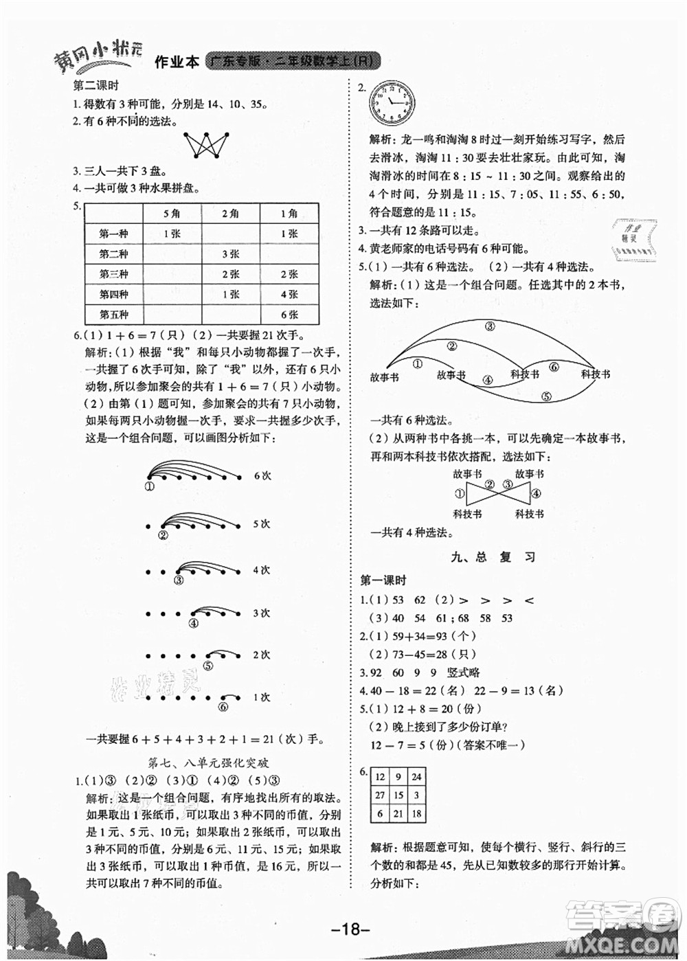 龍門書局2021黃岡小狀元作業(yè)本二年級數(shù)學上冊R人教版廣東專版答案