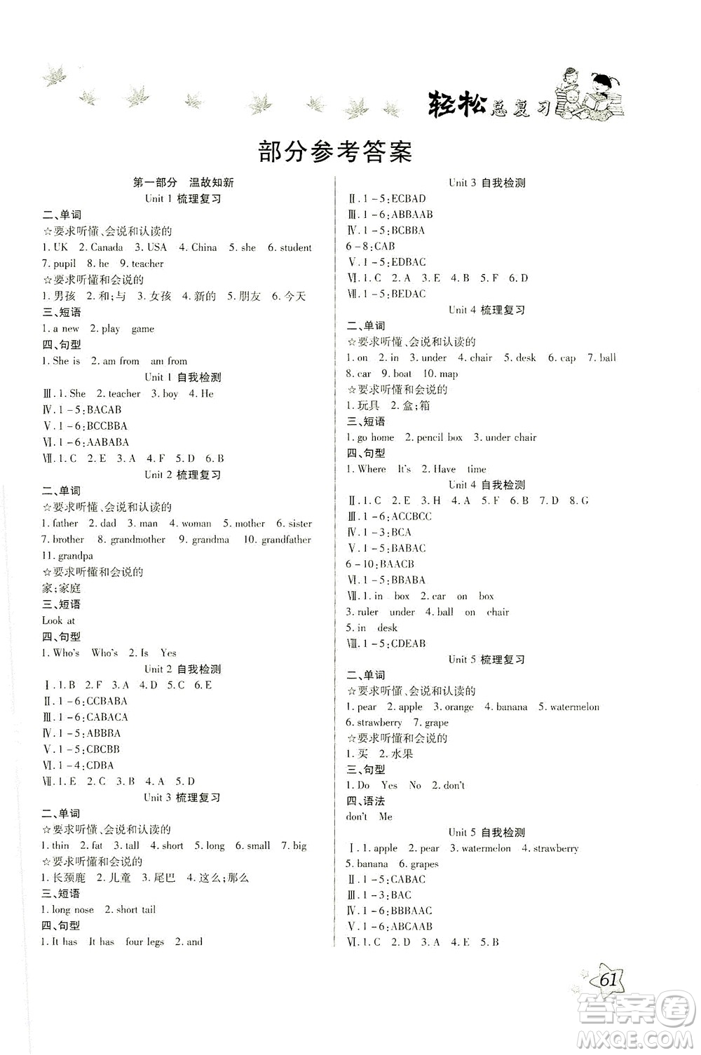 河北科學(xué)技術(shù)出版社2021輕松總復(fù)習(xí)暑假作業(yè)英語三年級PEP人教版答案