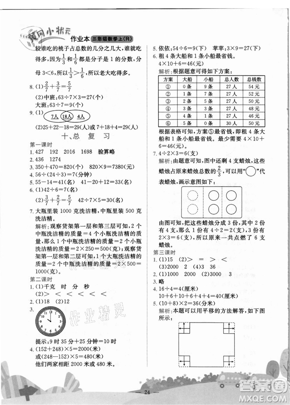 龍門書局2021黃岡小狀元作業(yè)本三年級數(shù)學上冊R人教版答案