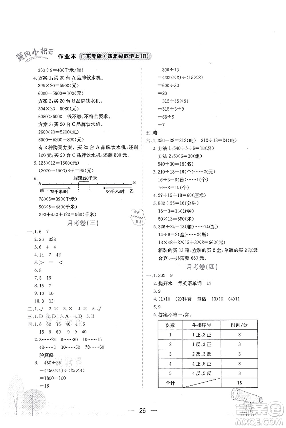 龍門書局2021黃岡小狀元作業(yè)本四年級數(shù)學(xué)上冊R人教版廣東專版答案