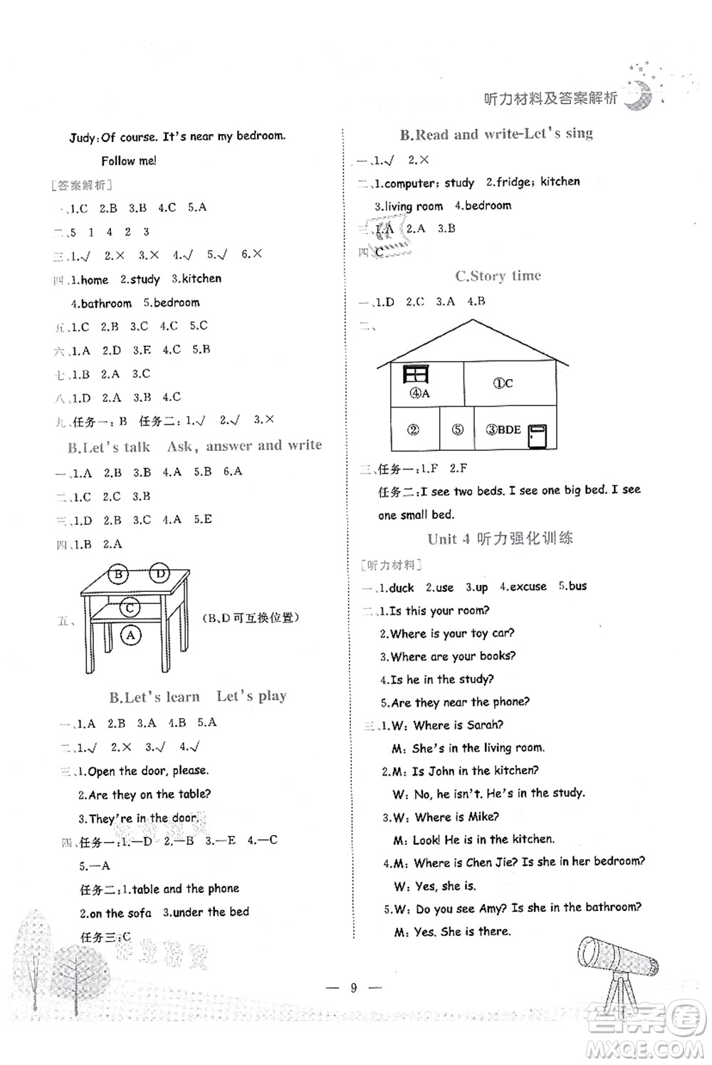 龍門(mén)書(shū)局2021黃岡小狀元作業(yè)本四年級(jí)英語(yǔ)上冊(cè)RP人教PEP版答案