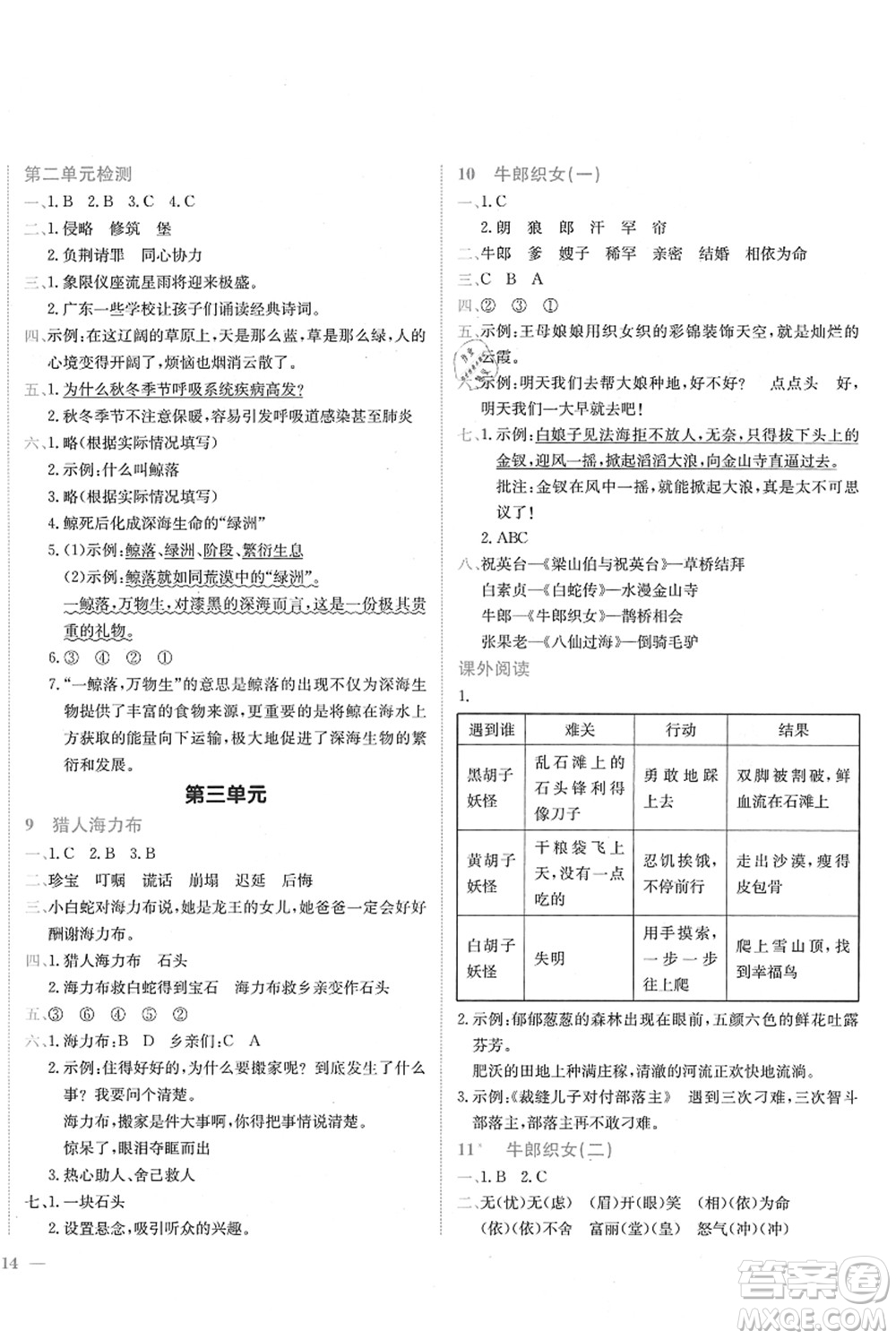 龍門書局2021黃岡小狀元作業(yè)本五年級(jí)語(yǔ)文上冊(cè)R人教版廣東專版答案