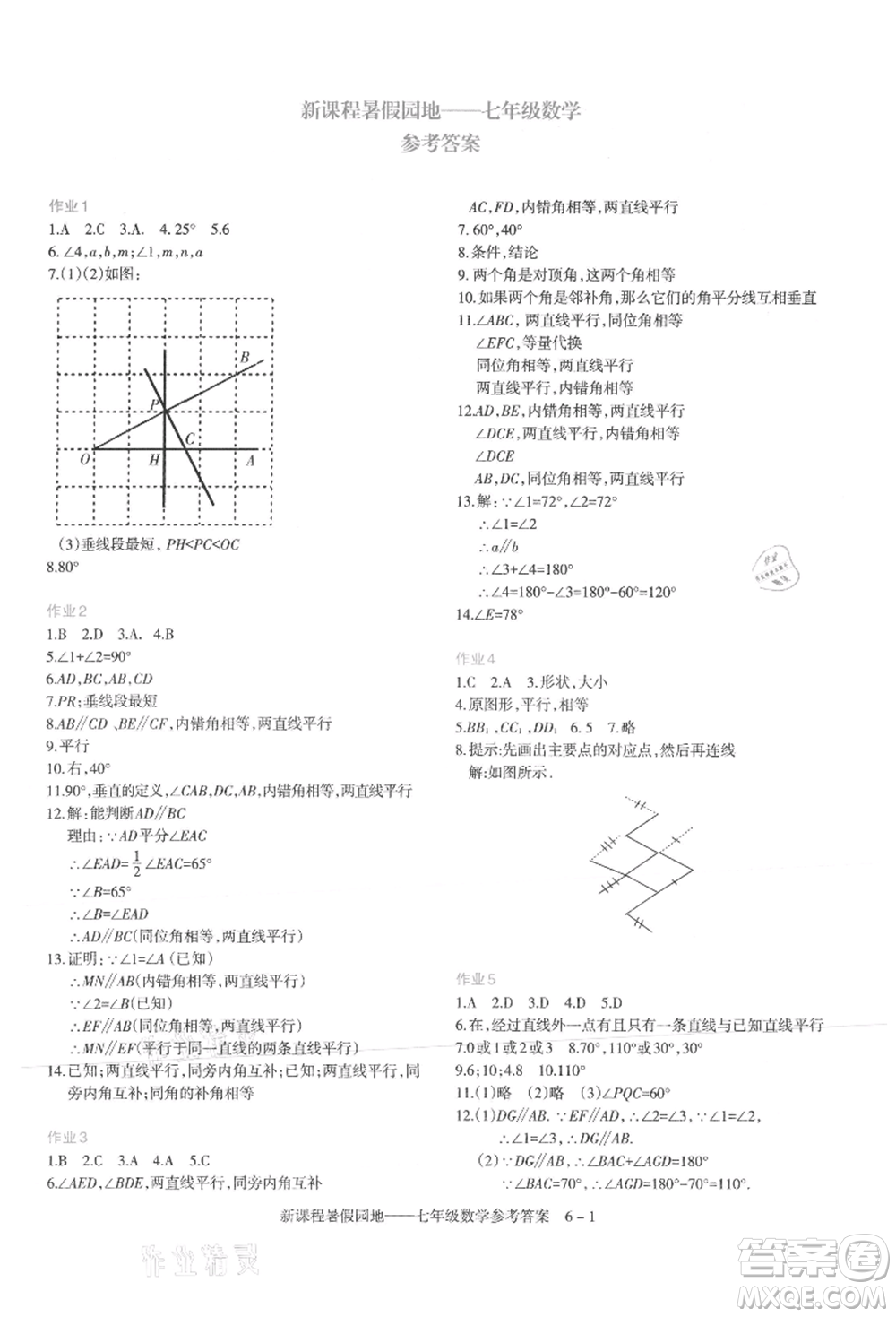 新疆科學(xué)技術(shù)出版社2021新課程暑假園地七年級數(shù)學(xué)參考答案