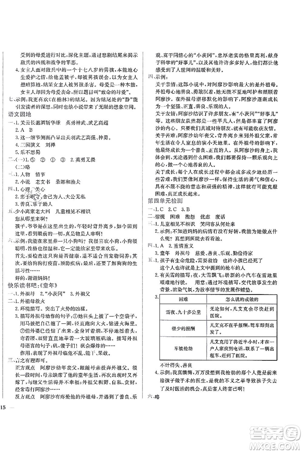 龍門書局2021黃岡小狀元作業(yè)本六年級(jí)語文上冊(cè)R人教版答案