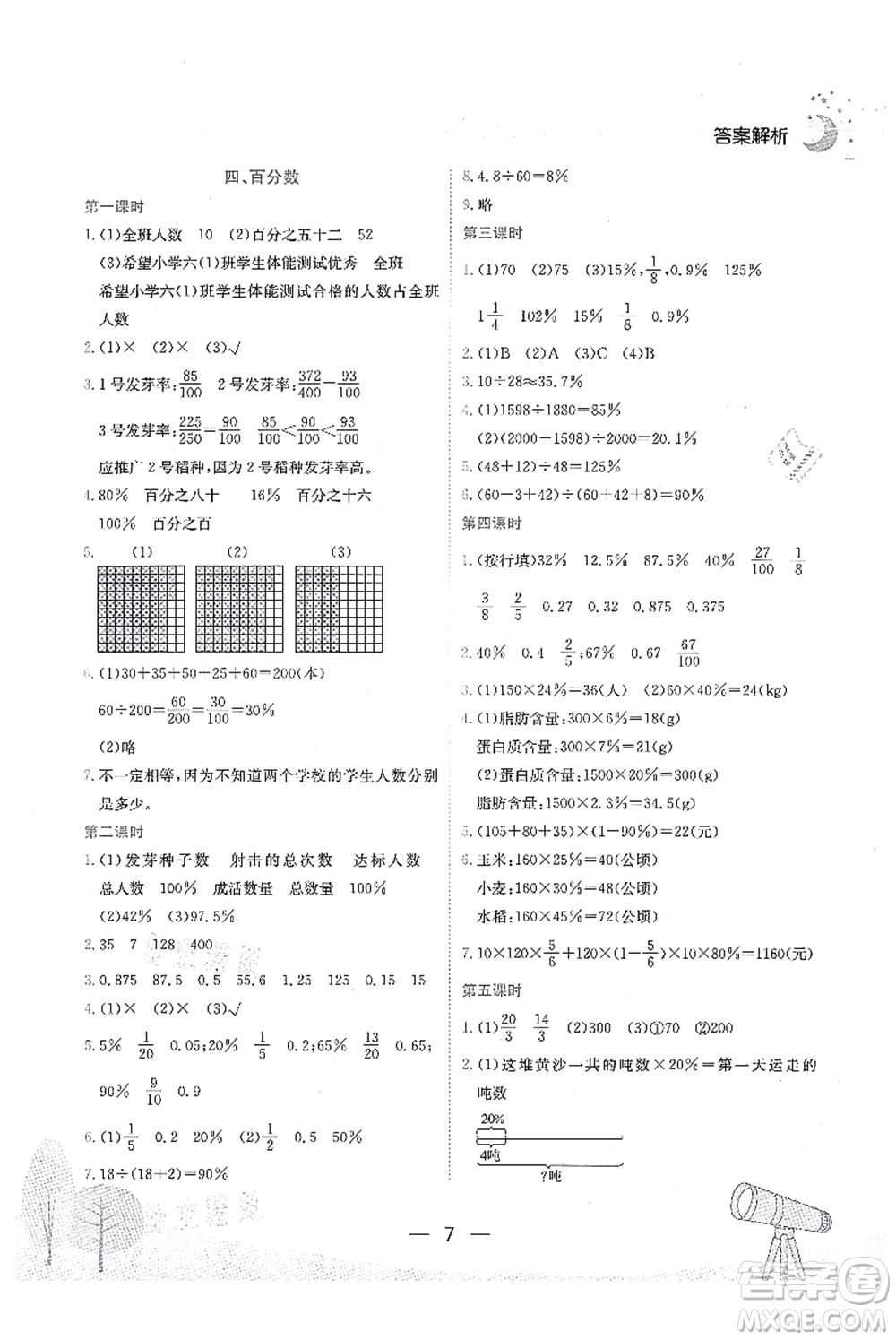 龍門(mén)書(shū)局2021黃岡小狀元作業(yè)本六年級(jí)數(shù)學(xué)上冊(cè)BS北師大版廣東專版答案