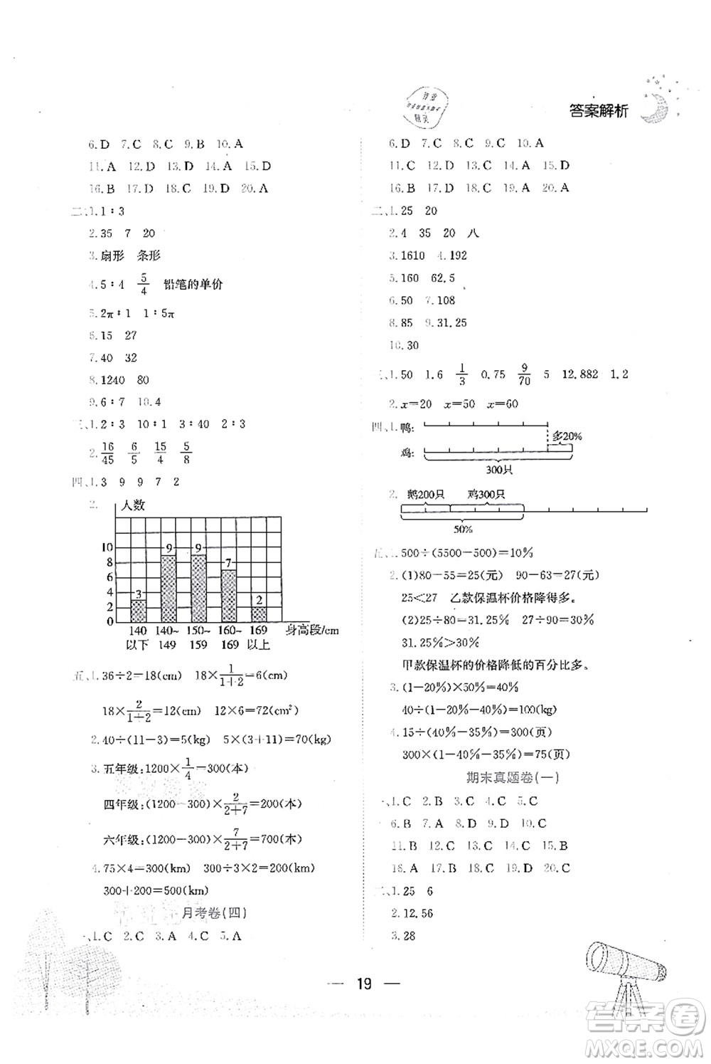 龍門(mén)書(shū)局2021黃岡小狀元作業(yè)本六年級(jí)數(shù)學(xué)上冊(cè)BS北師大版廣東專版答案