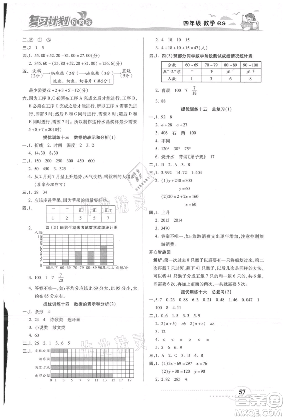 陽(yáng)光出版社2021復(fù)習(xí)計(jì)劃風(fēng)向標(biāo)期末暑假銜接四年級(jí)數(shù)學(xué)北師版參考答案