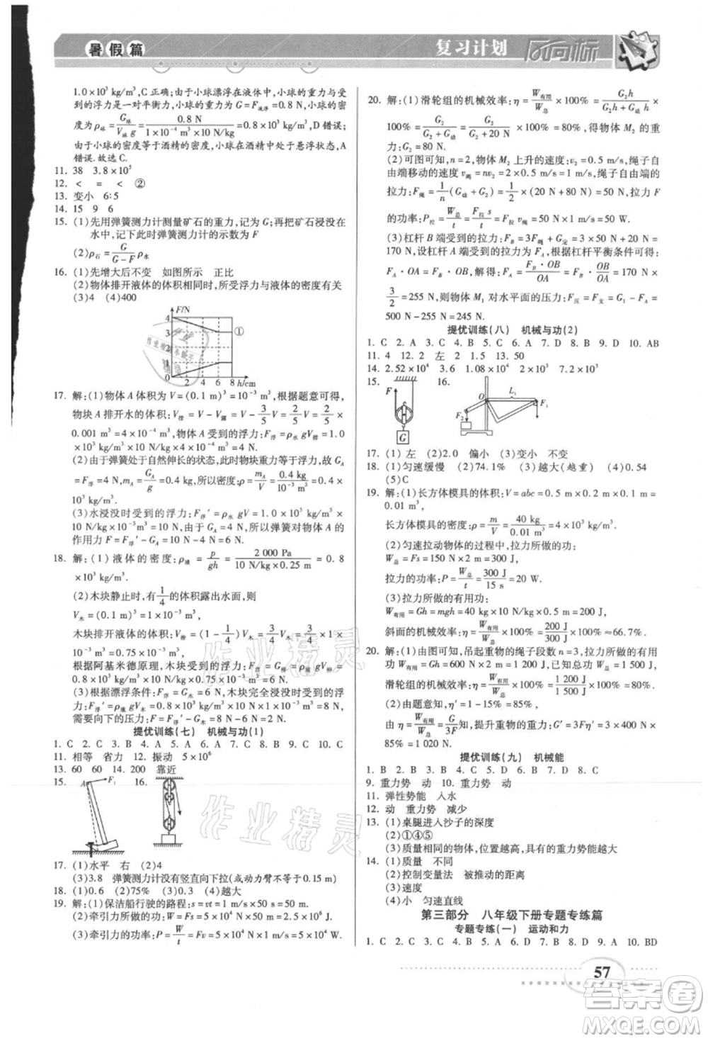 陽(yáng)光出版社2021復(fù)習(xí)計(jì)劃風(fēng)向標(biāo)期末暑假銜接八年級(jí)物理教科版參考答案