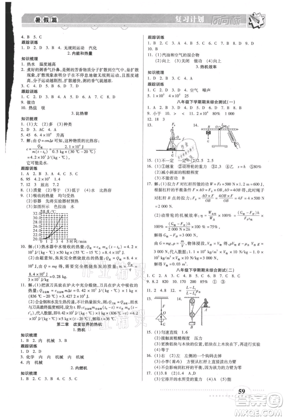 陽(yáng)光出版社2021復(fù)習(xí)計(jì)劃風(fēng)向標(biāo)期末暑假銜接八年級(jí)物理教科版參考答案