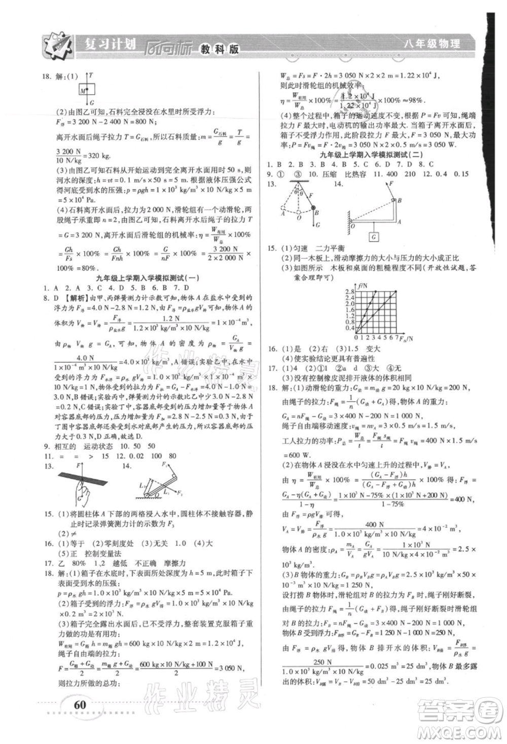 陽(yáng)光出版社2021復(fù)習(xí)計(jì)劃風(fēng)向標(biāo)期末暑假銜接八年級(jí)物理教科版參考答案