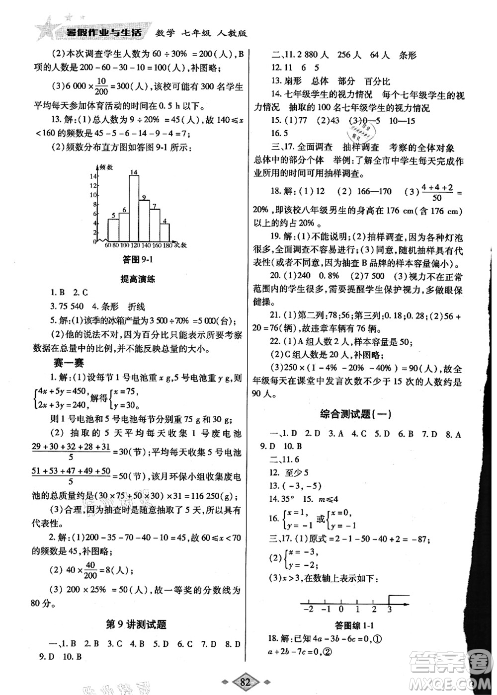 陜西師范大學出版總社有限公司2021暑假作業(yè)與生活七年級數(shù)學人教版答案