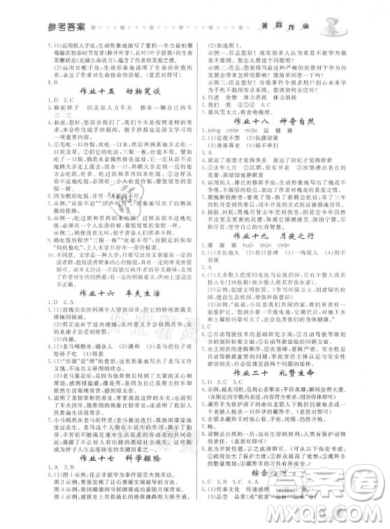 內(nèi)蒙古人民出版社2021暑假作業(yè)語文七年級人教版答案