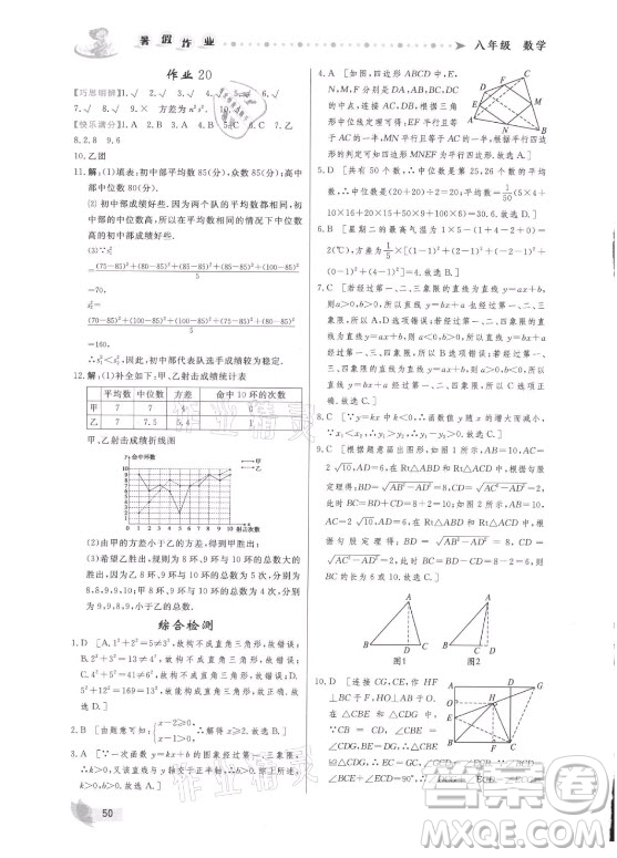 內(nèi)蒙古人民出版社2021暑假作業(yè)數(shù)學(xué)八年級(jí)人教版答案