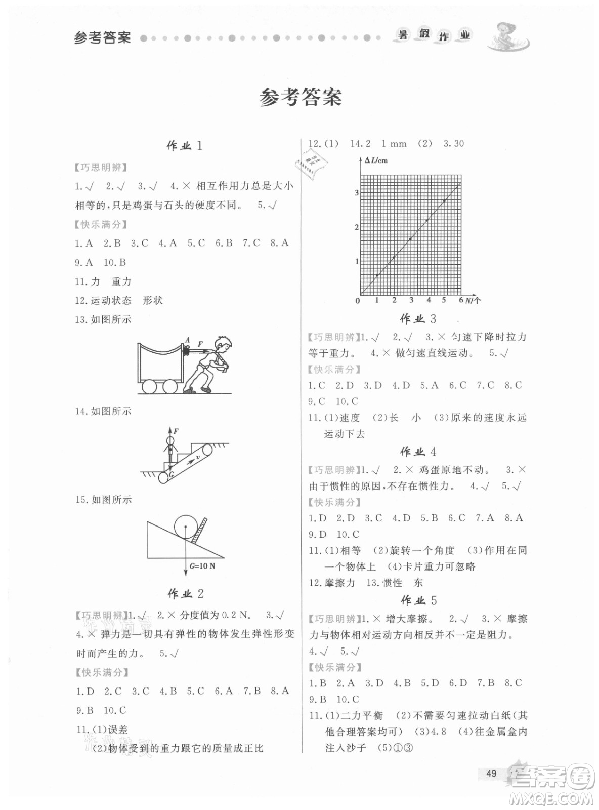 內蒙古人民出版社2021暑假作業(yè)物理八年級人教版答案