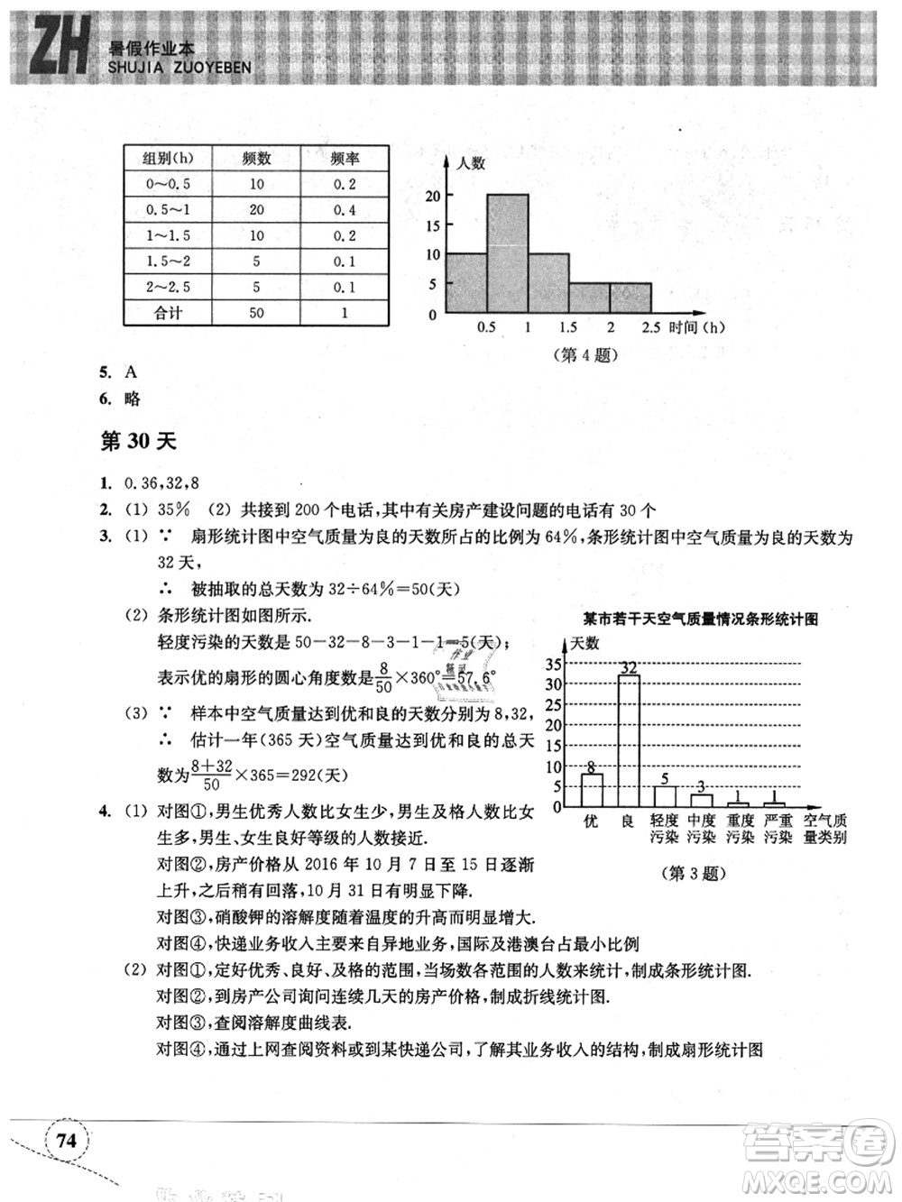 浙江教育出版社2021暑假作業(yè)本七年級數(shù)學(xué)ZH浙教版答案