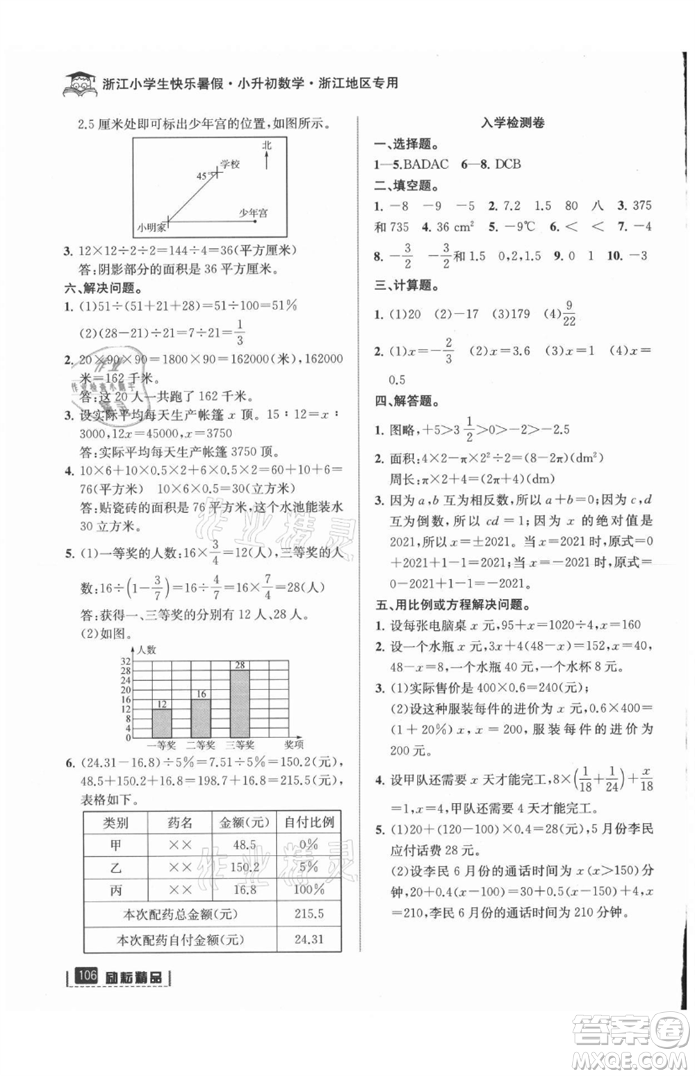 延邊人民出版社2021快樂暑假小升初數(shù)學參考答案