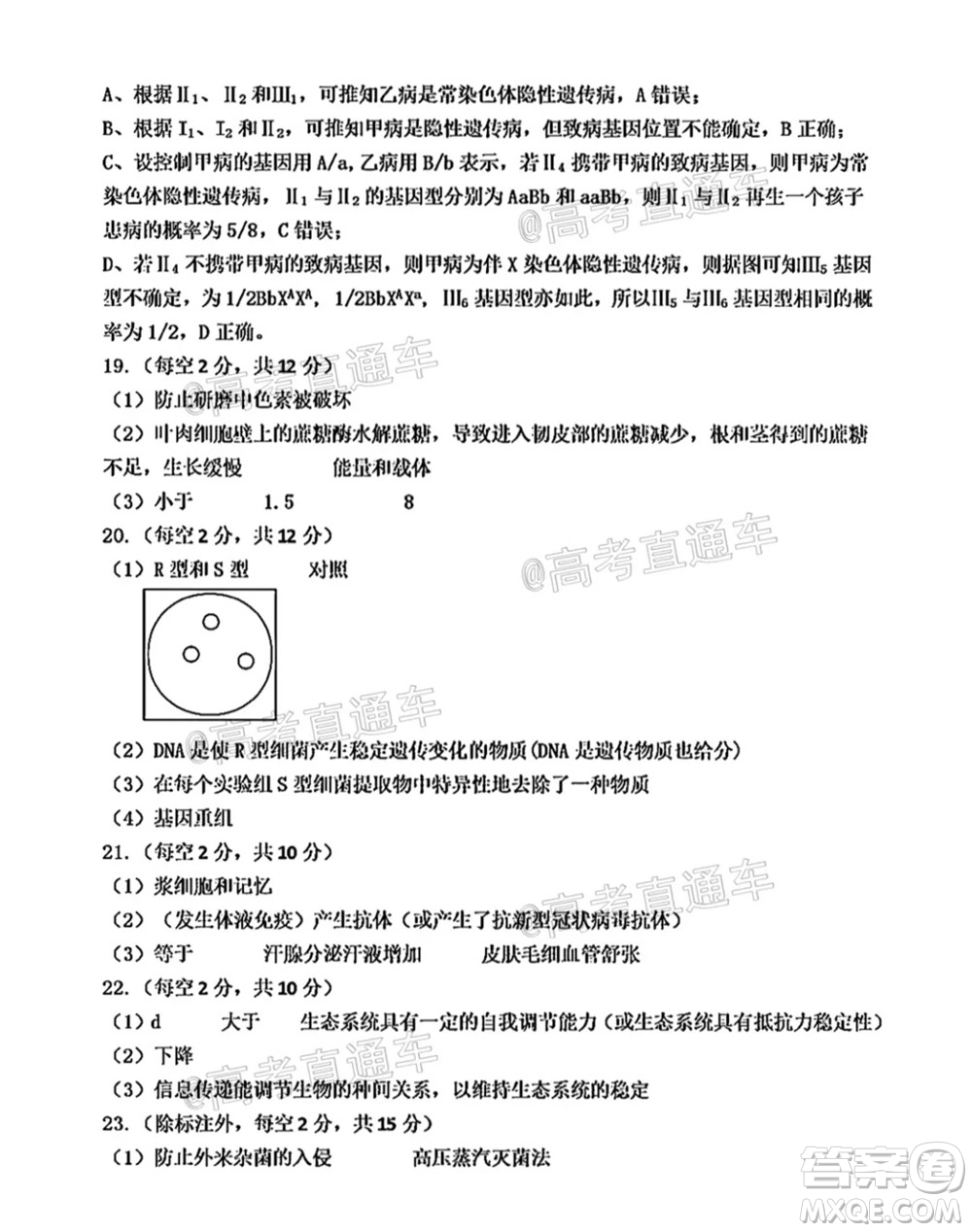 河北五校聯(lián)盟2022屆新高三摸底考試生物試題及答案