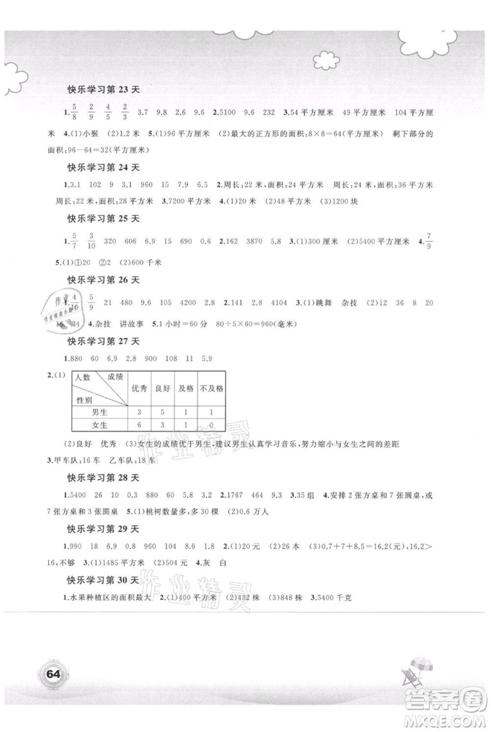 廣西教育出版社2021快樂暑假三年級(jí)數(shù)學(xué)參考答案