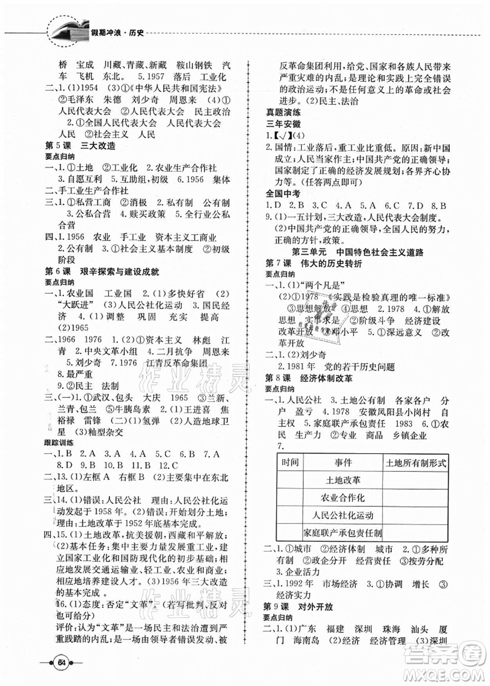 合肥工業(yè)大學(xué)出版社2021假期沖浪八年級(jí)歷史人教版答案