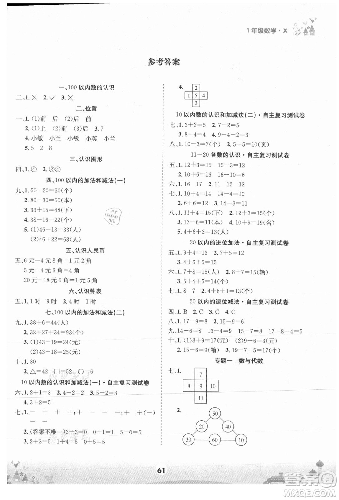 四川師范大學(xué)電子出版社2021假期總動(dòng)員年度總復(fù)習(xí)數(shù)學(xué)一年級(jí)下冊(cè)西師大版答案