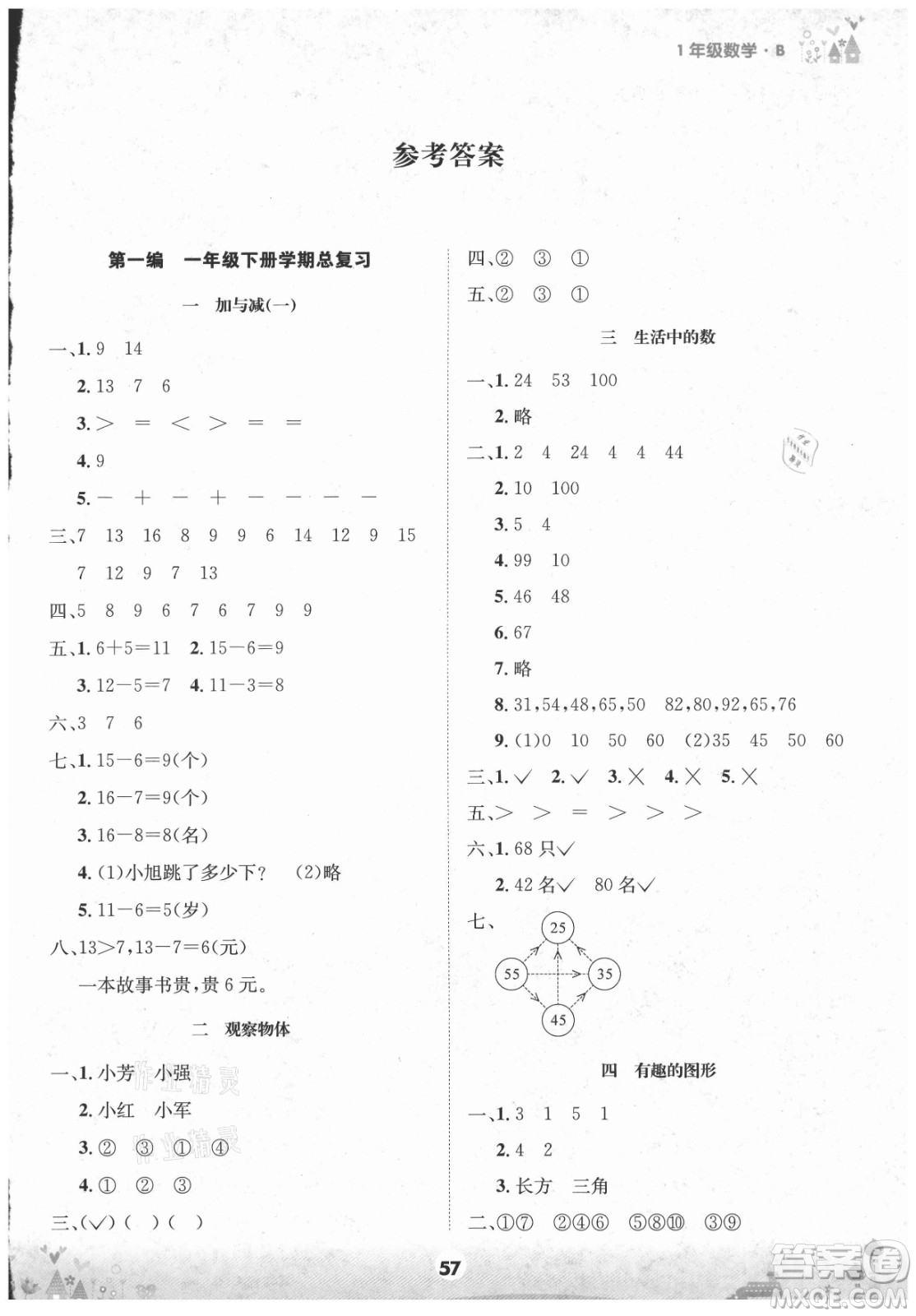 四川師范大學(xué)電子出版社2021假期總動員年度總復(fù)習(xí)數(shù)學(xué)一年級下冊北師大版答案