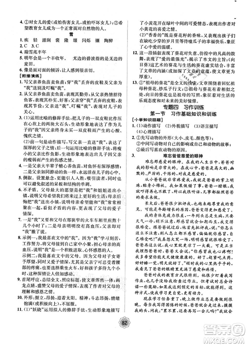 河北少年兒童出版社2021桂壯紅皮書暑假天地小升初銜解教材語文答案