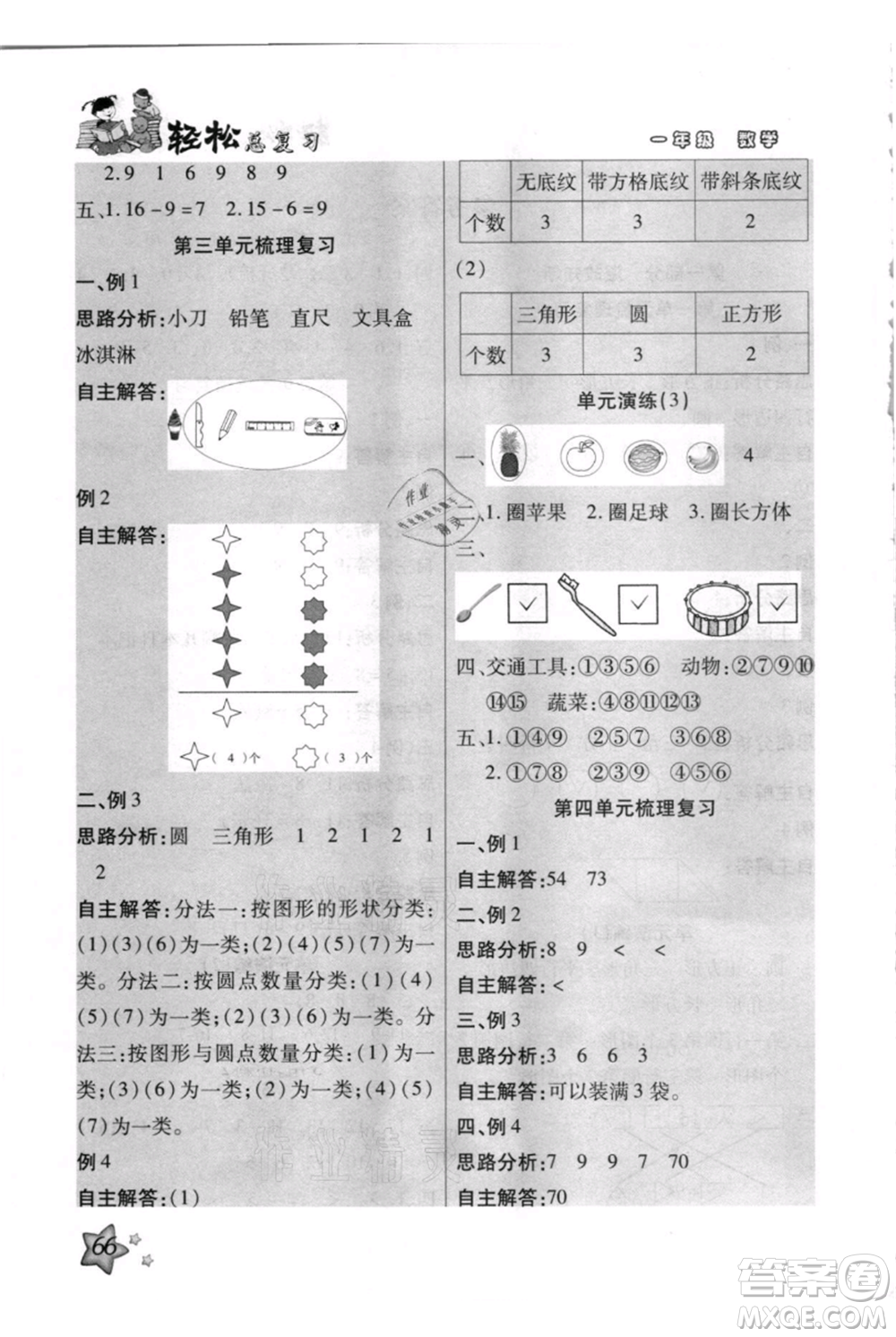 河北少年兒童出版社2021輕松總復(fù)習(xí)期末測(cè)試快樂(lè)暑假一年級(jí)數(shù)學(xué)人教版參考答案