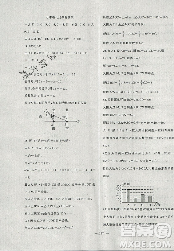 安徽大學(xué)出版社2021假期總動(dòng)員暑假必刷題數(shù)學(xué)七年級(jí)滬科版答案