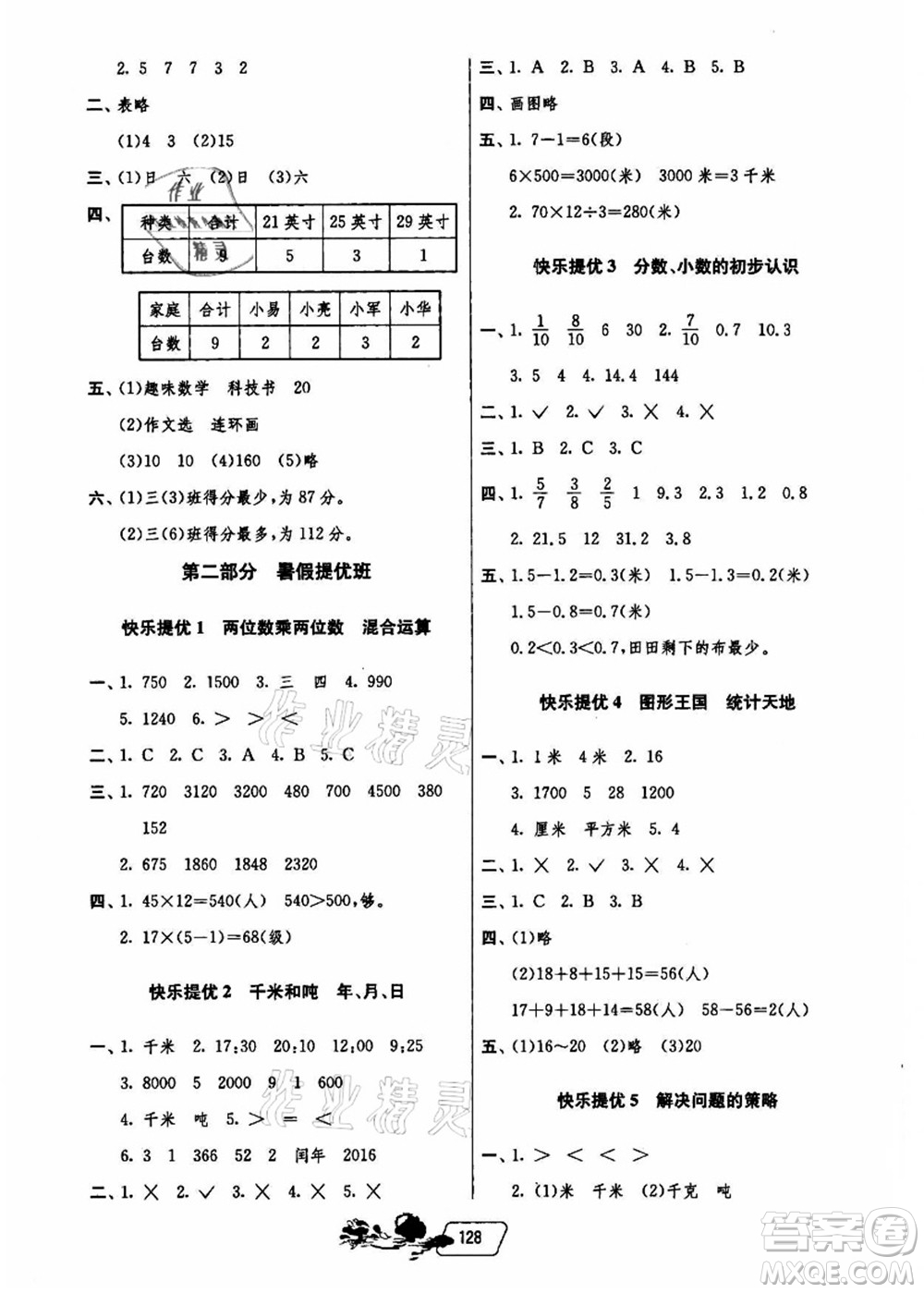 江蘇人民出版社2021快樂暑假三年級答案