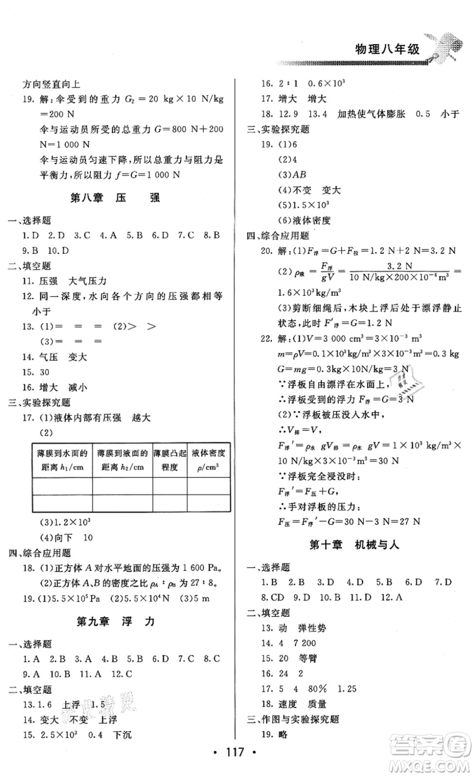 北京時(shí)代華文書局2021快樂(lè)暑假綜合訓(xùn)練八年級(jí)物理答案