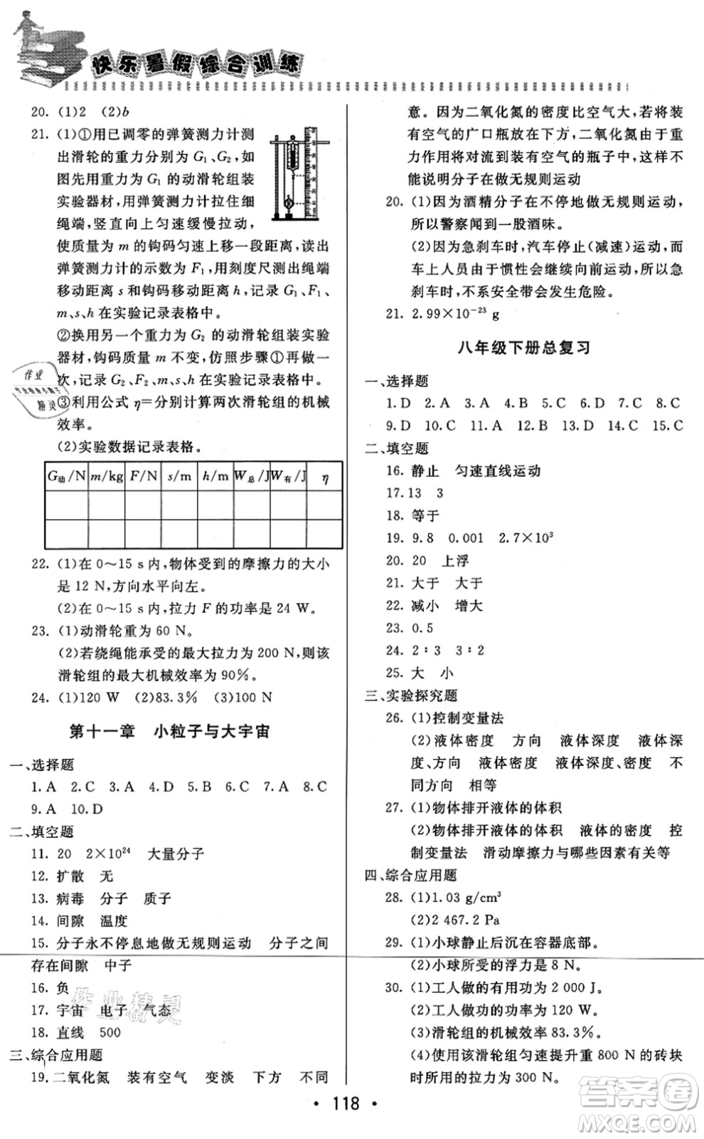 北京時(shí)代華文書局2021快樂(lè)暑假綜合訓(xùn)練八年級(jí)物理答案