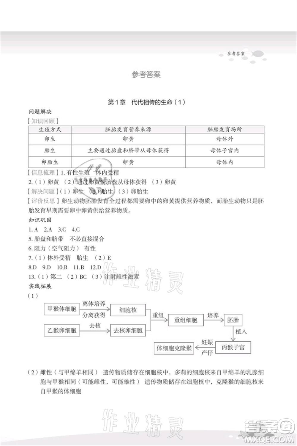 浙江教育出版社2021快樂暑假七年級科學(xué)參考答案