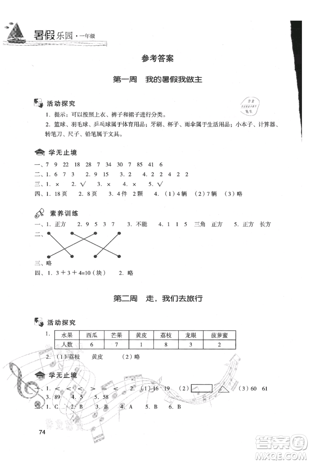 現(xiàn)代教育出版社2021暑假樂園一年級數(shù)學人教版參考答案