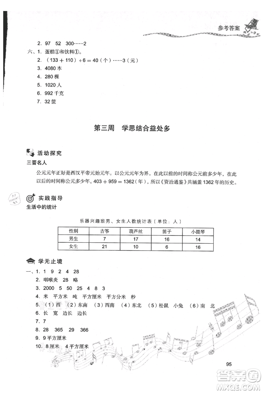 現(xiàn)代教育出版社2021暑假樂園三年級數(shù)學(xué)人教版參考答案